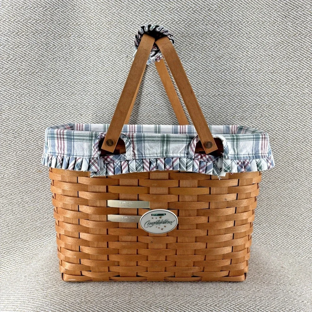 1997 Longaberger Classic Stain Magazine Basket & Liner Tie On 500 Club